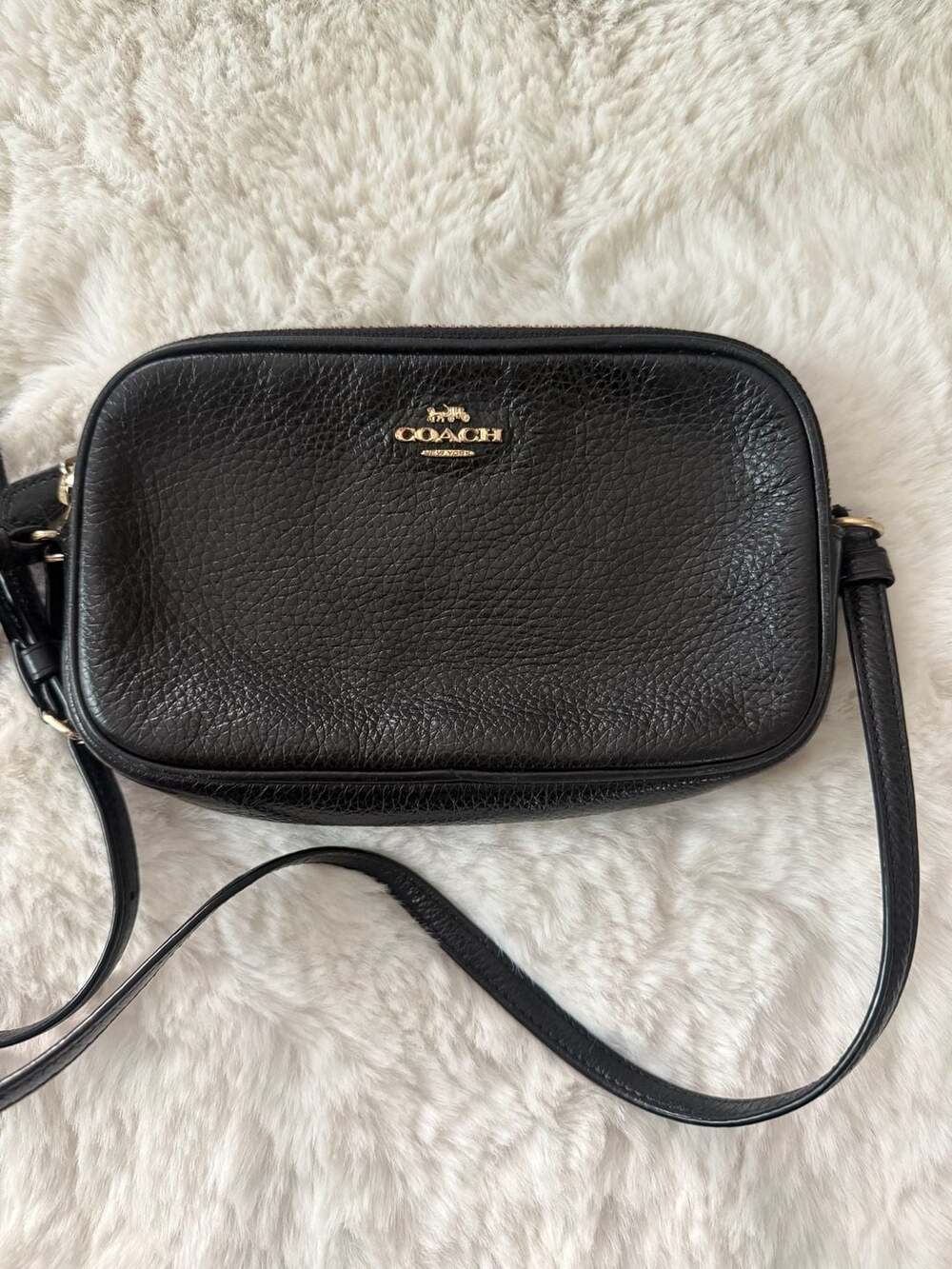 Coach Sadie Double Zip Crossbody Bag in Black Pebble Leather